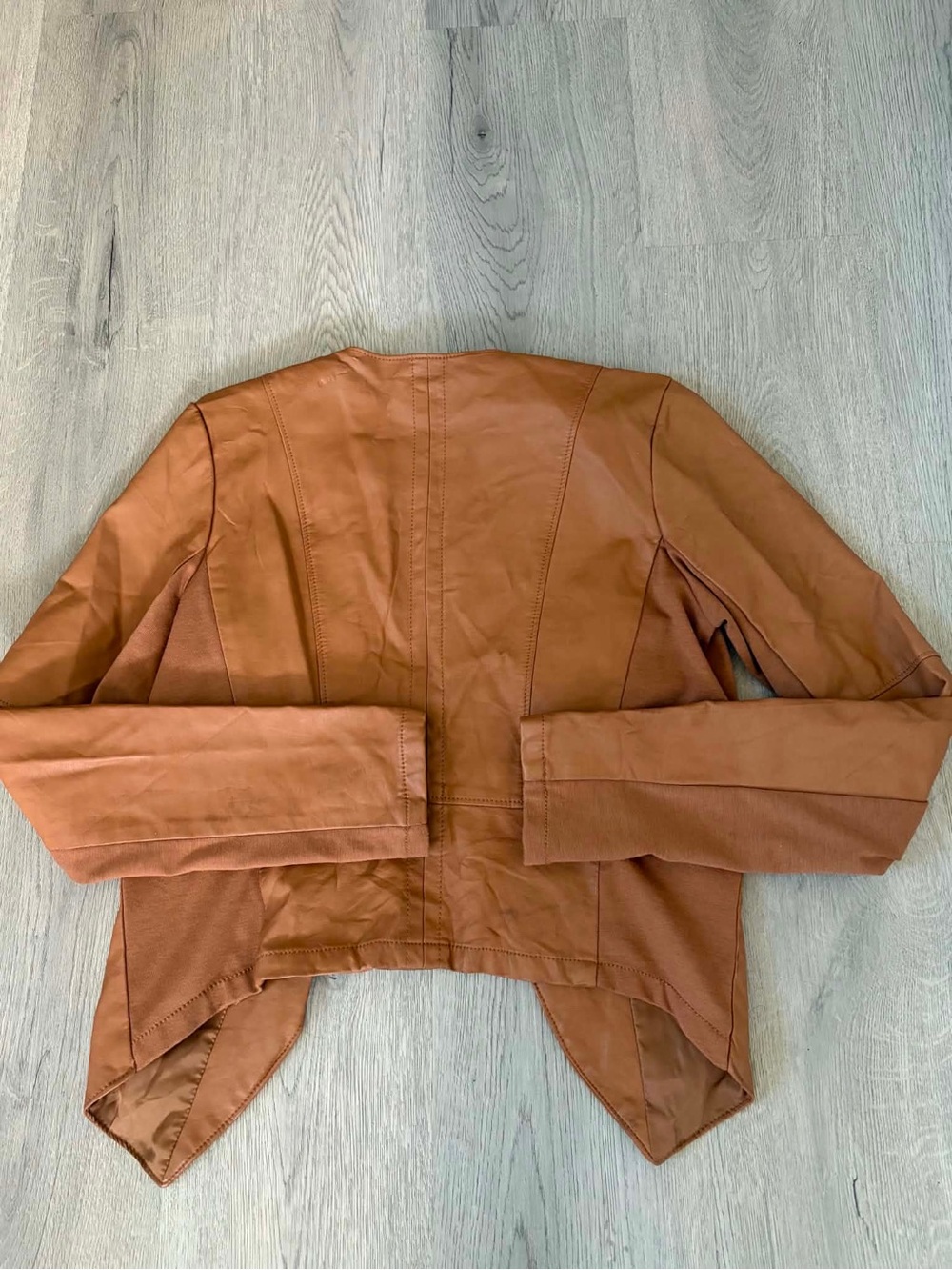 Dynamite Tan Camel Faux Leather Jacket Layering Classic Chic Boho Casual Edgy - Picture 3 of 4